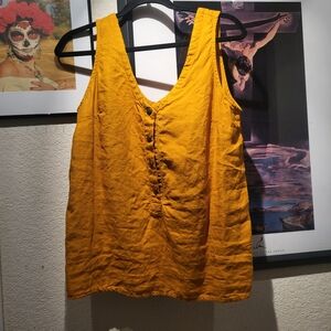 notPERFECTLINEN Porto-2  linen tank top with front brass snaps